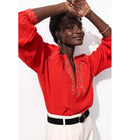 Chemise en Gaze de Coton Brodé - Rouge Uni Colore