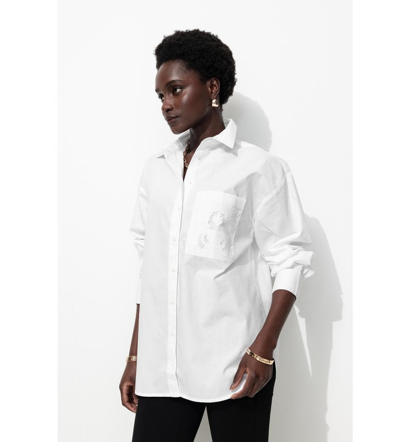 Chemise Brodée dans le Dos - Blanc Uni Clair