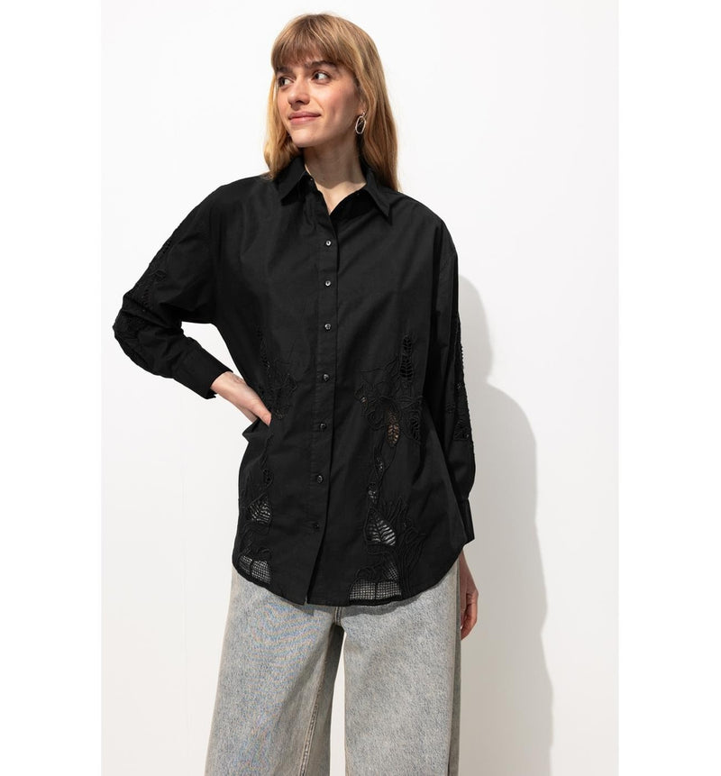 Chemise en Broderie Anglaise - Noir Uni Fonce
