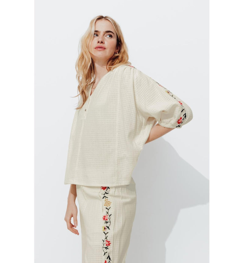 Blouse Brodée Point de Croix - Naturel Uni Clair
