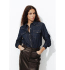 Chemise Western en Jean Femme - Jeans Uni Fonce