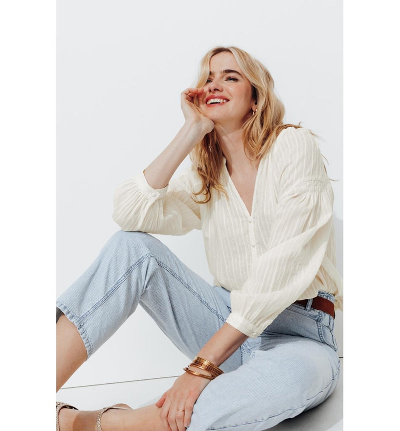 Chemise Romantique en Coton - Naturel Uni Clair