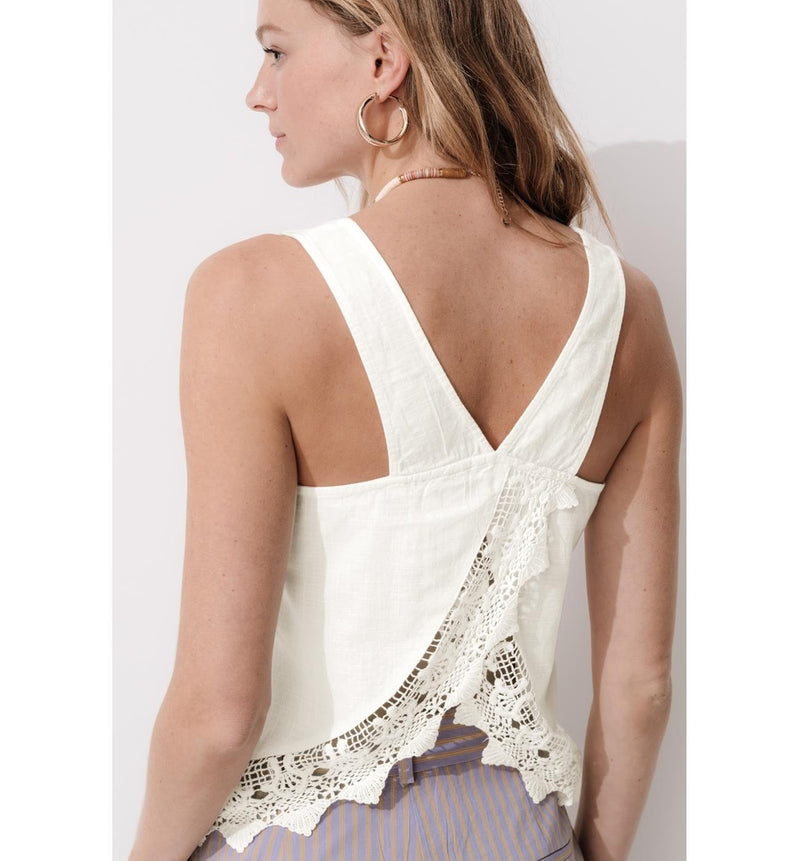 Top Détail Dentelle Femme - Naturel Uni Clair