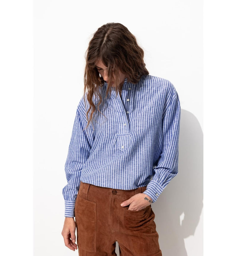 Chemise Oversize Rayée Femme - Bleu Raye