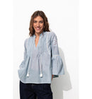 Blouse Rayée Brodée Femme - Bleu Uni Colore