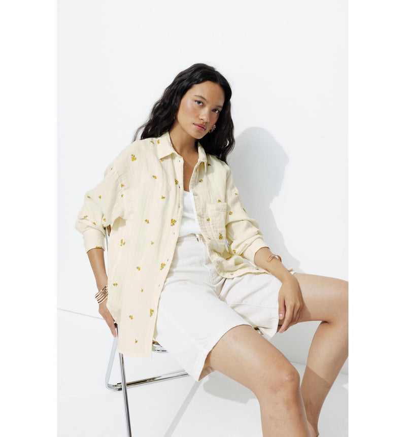 Chemise Brodée Gaze de Coton - Naturel Uni Clair