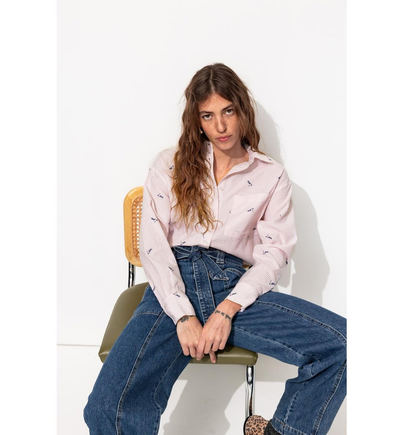 Chemise Oversize Broderie Love - Multicolore Raye