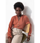 Chemise en Gaze de Coton Femme - Marron Uni Clair