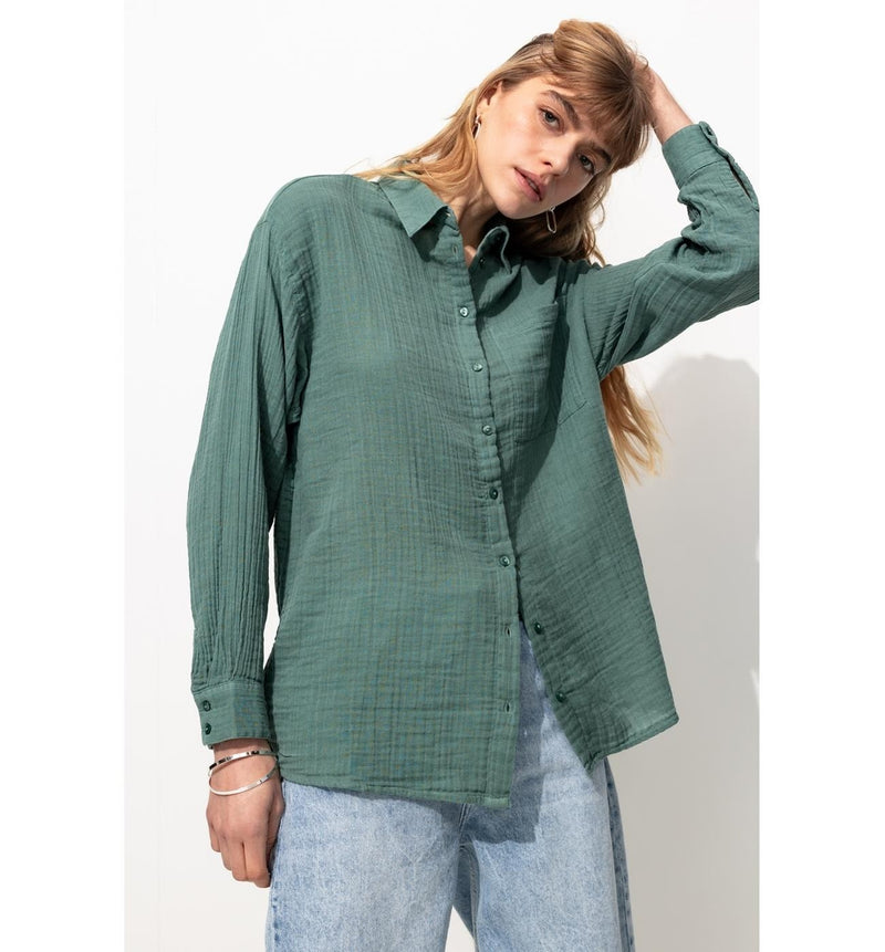 Chemise en Gaze de Coton Femme - Gris Uni Fonce