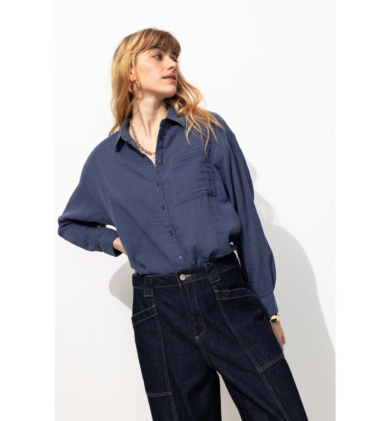 Chemise en Gaze de Coton Femme - Bleu Uni Fonce