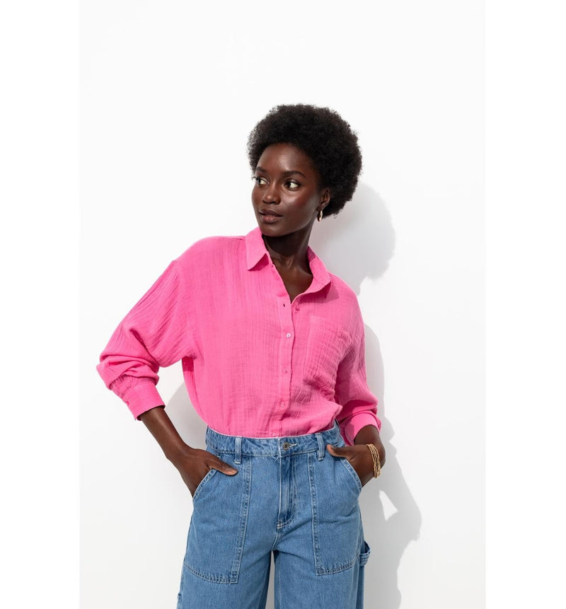 Chemise en Gaze de Coton Femme - Rose Uni Colore