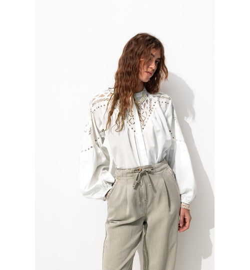 Blouse Brodée Femme - Naturel Uni Clair