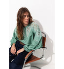 Blouse Brodée Femme - Vert Uni Colore