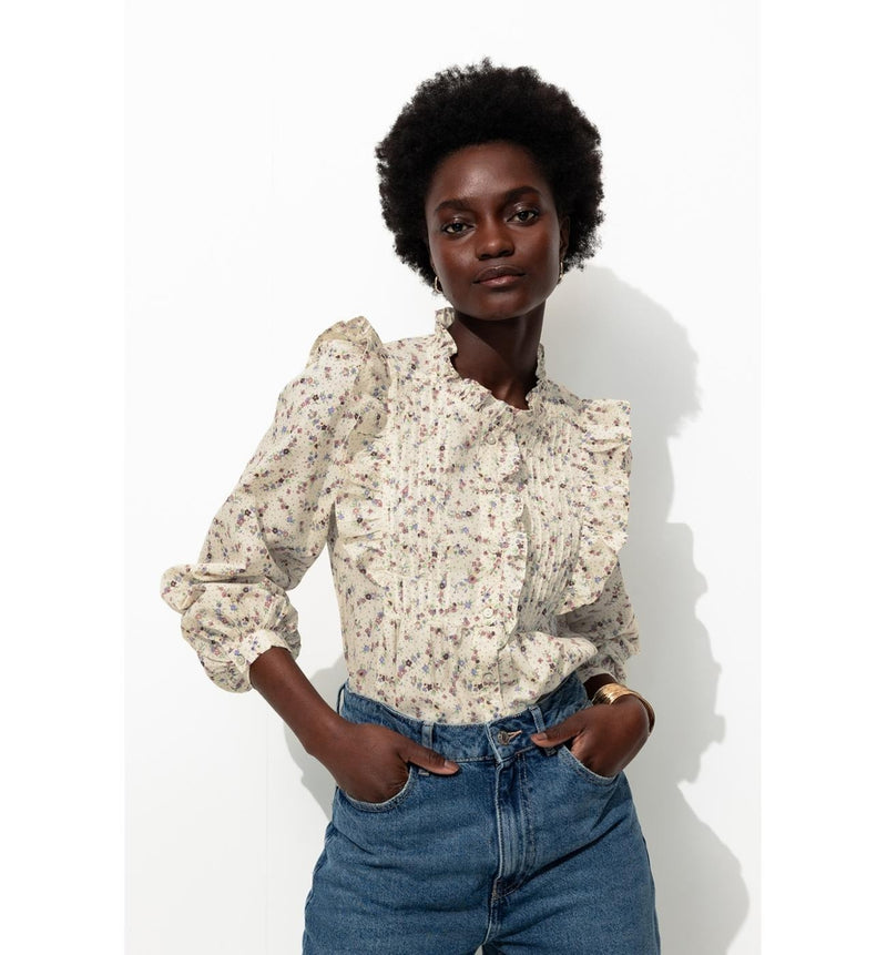 Chemise en Coton Fleuri Femme - Naturel Imprime