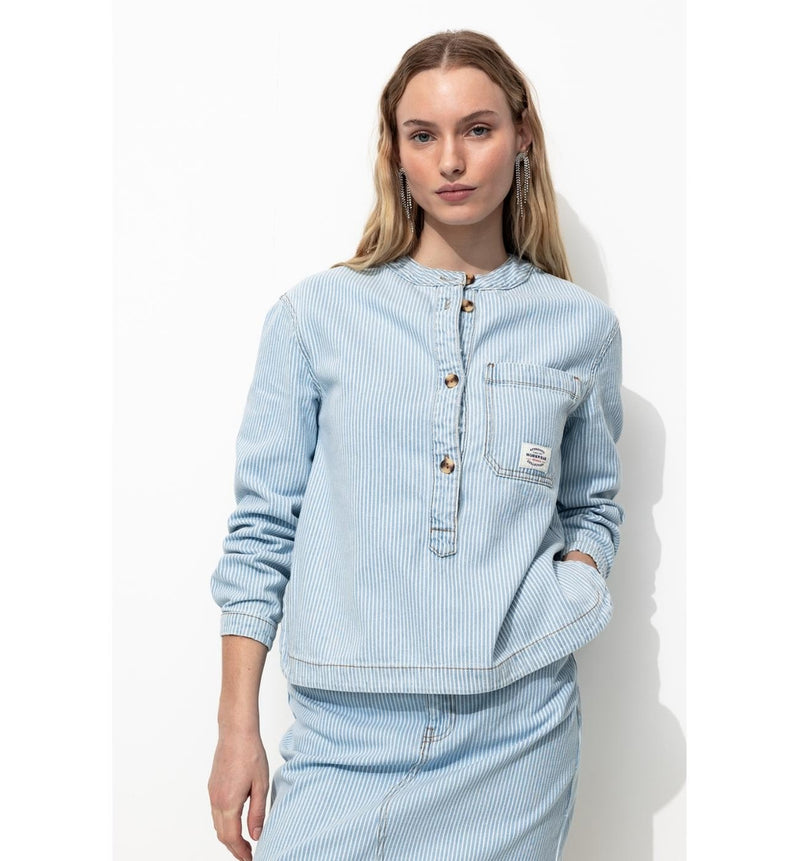 Blouse en Jean Rayée Femme - Multicolore Raye