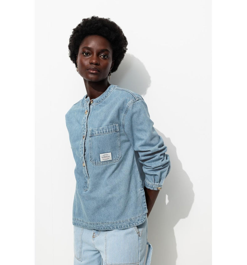 Blouse en Jean Rayée Femme - Jeans Uni Fonce