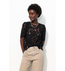 Blouse en Guipure Femme - Noir Uni Fonce