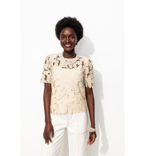 Blouse en Guipure Femme - Naturel Uni Clair