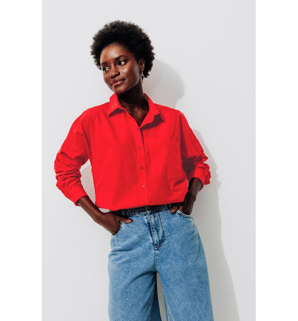 Chemise Oversize Unie Femme - Rouge Uni Colore