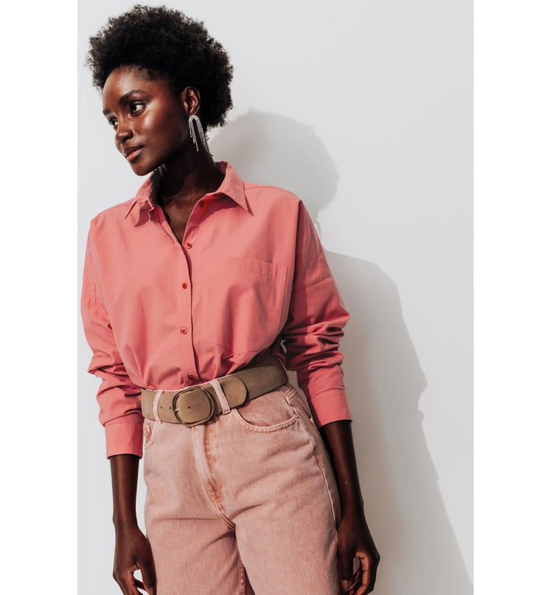 Chemise Oversize Unie Femme - Rose Uni Colore