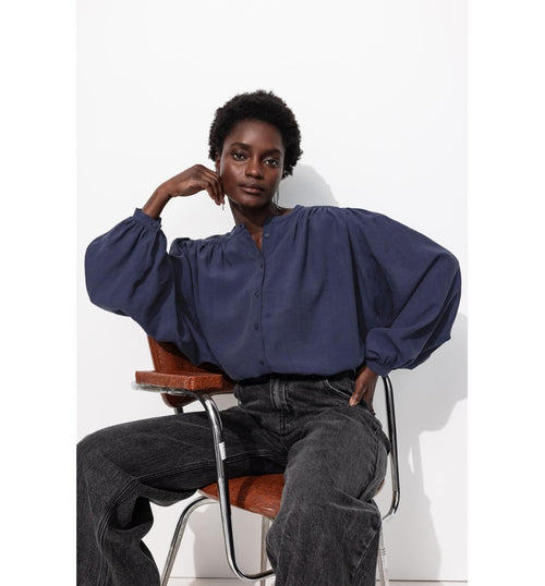 Blouse Soyeuse Oversize Femme - Bleu Uni Fonce