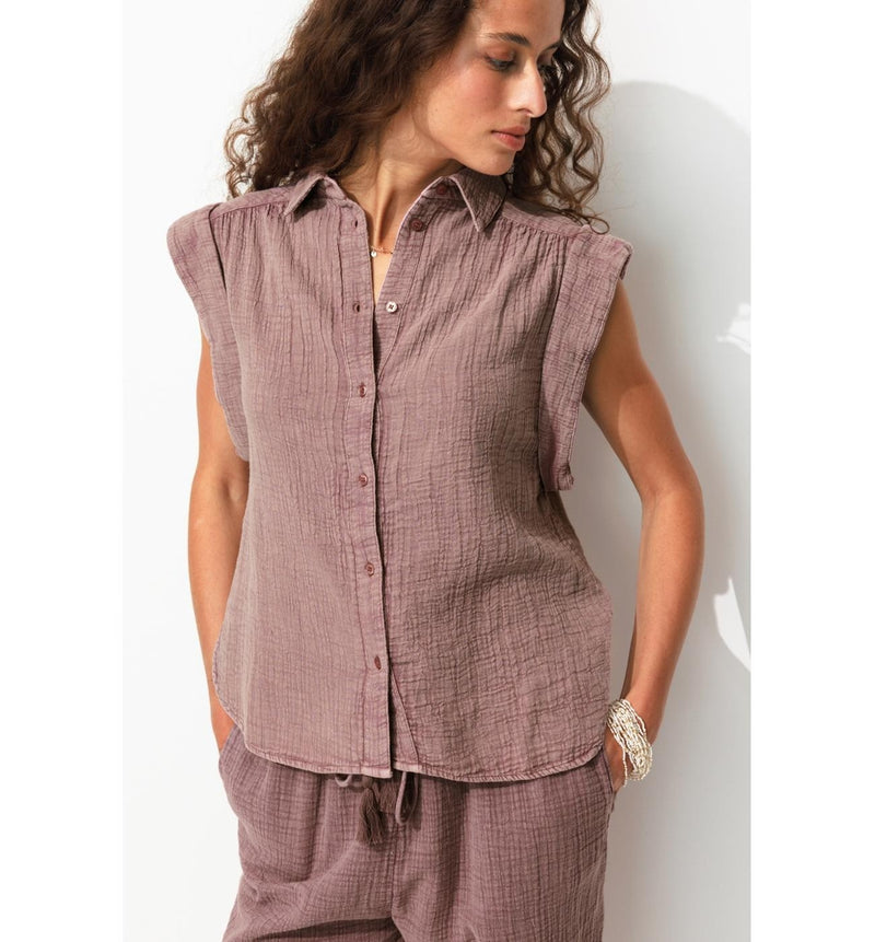 Chemise en Gaze de Coton Femme - Violet Uni Colore