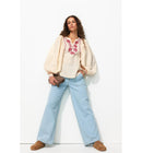 Chemise Brodée Manches Ballon - Naturel Uni Clair