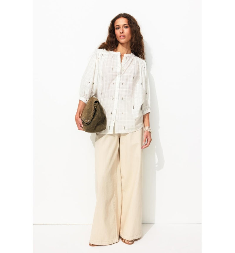 Chemise Brodée Manches Ballon - Naturel Uni Clair