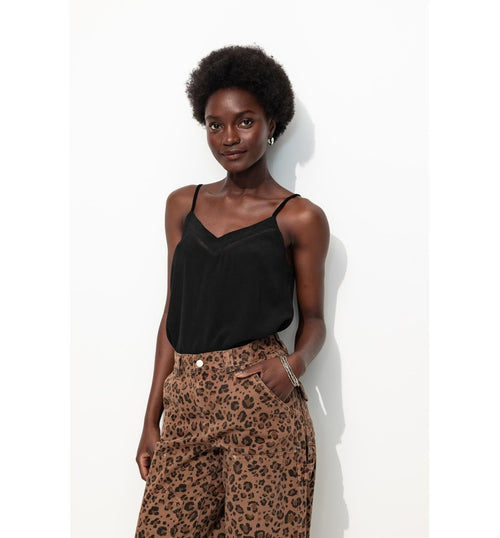 Top à Fines Bretelles Femme - Noir Uni Fonce