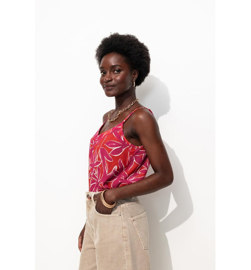 Top à Fines Bretelles Femme - Rouge Imprime