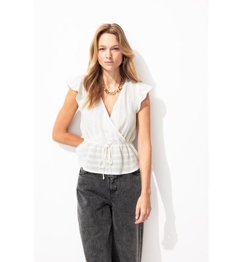 Blouse Effet Cache-cœur Femme - Naturel Uni Clair
