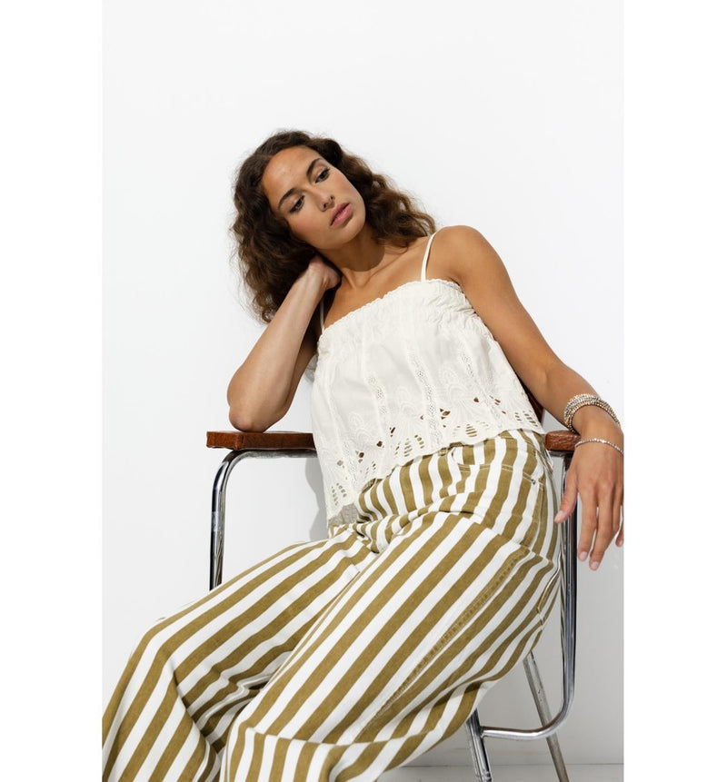 Crop Top Brodé Femme - Naturel Uni Clair