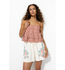 Crop Top Brodé Femme - Rose Uni Colore