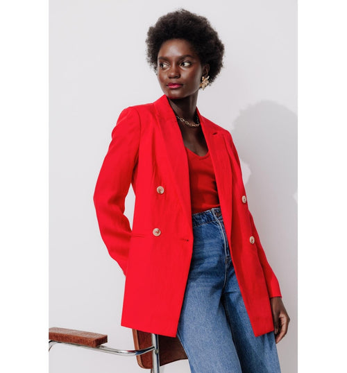 Blazer Croisé Unie Femme - Rouge Uni Colore