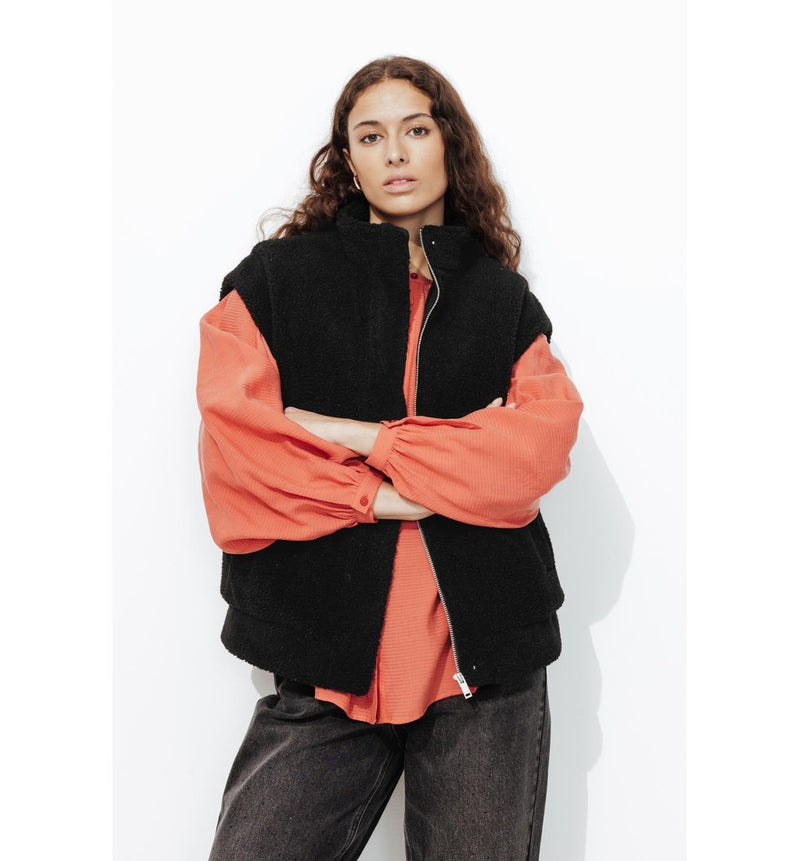 Veste en Moumoute Sherpa Femme - Noir Uni Fonce