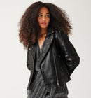 Blouson en Cuir Femme - Noir Uni Fonce
