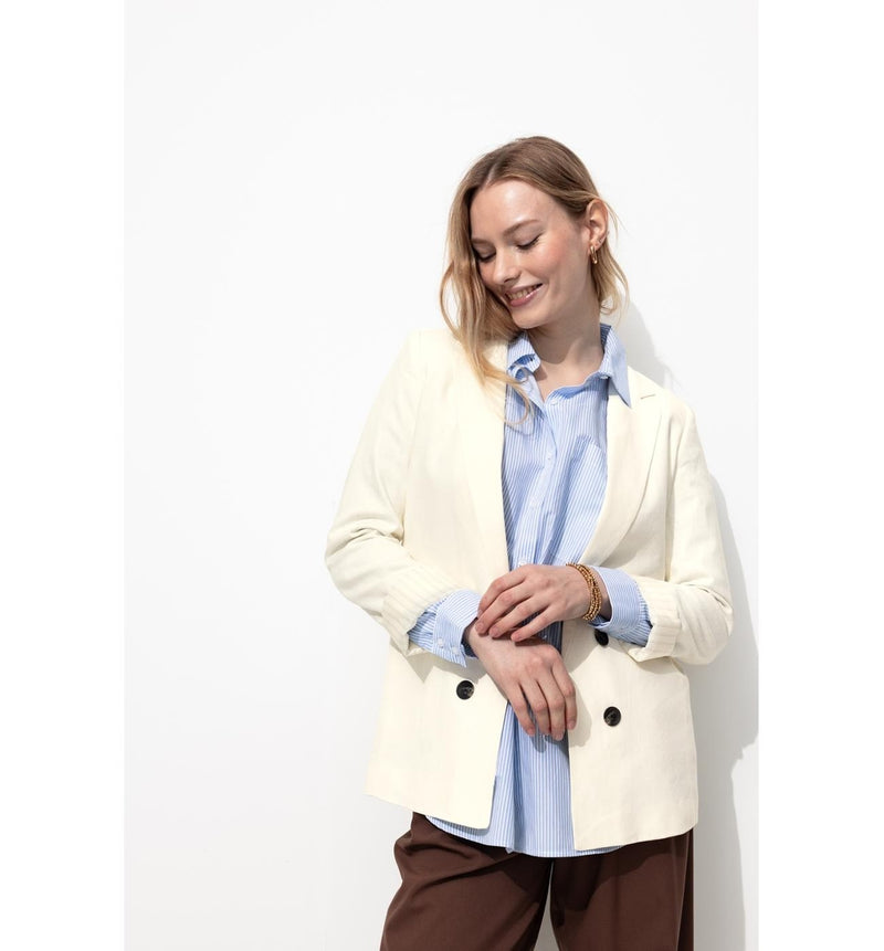 Veste de Tailleur Lin Mélangé - Naturel Uni Clair