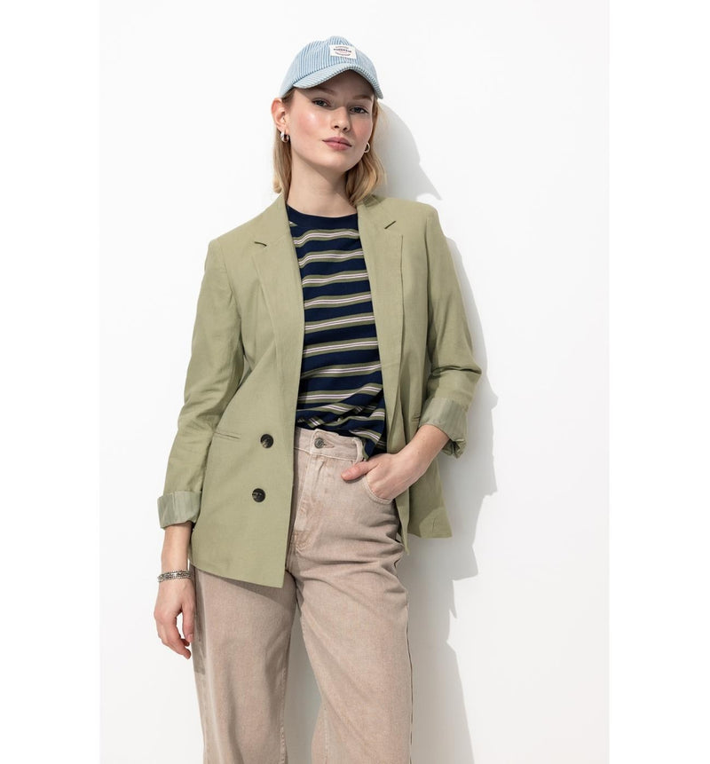 Veste de Tailleur Lin Mélangé - Kaki Uni Clair