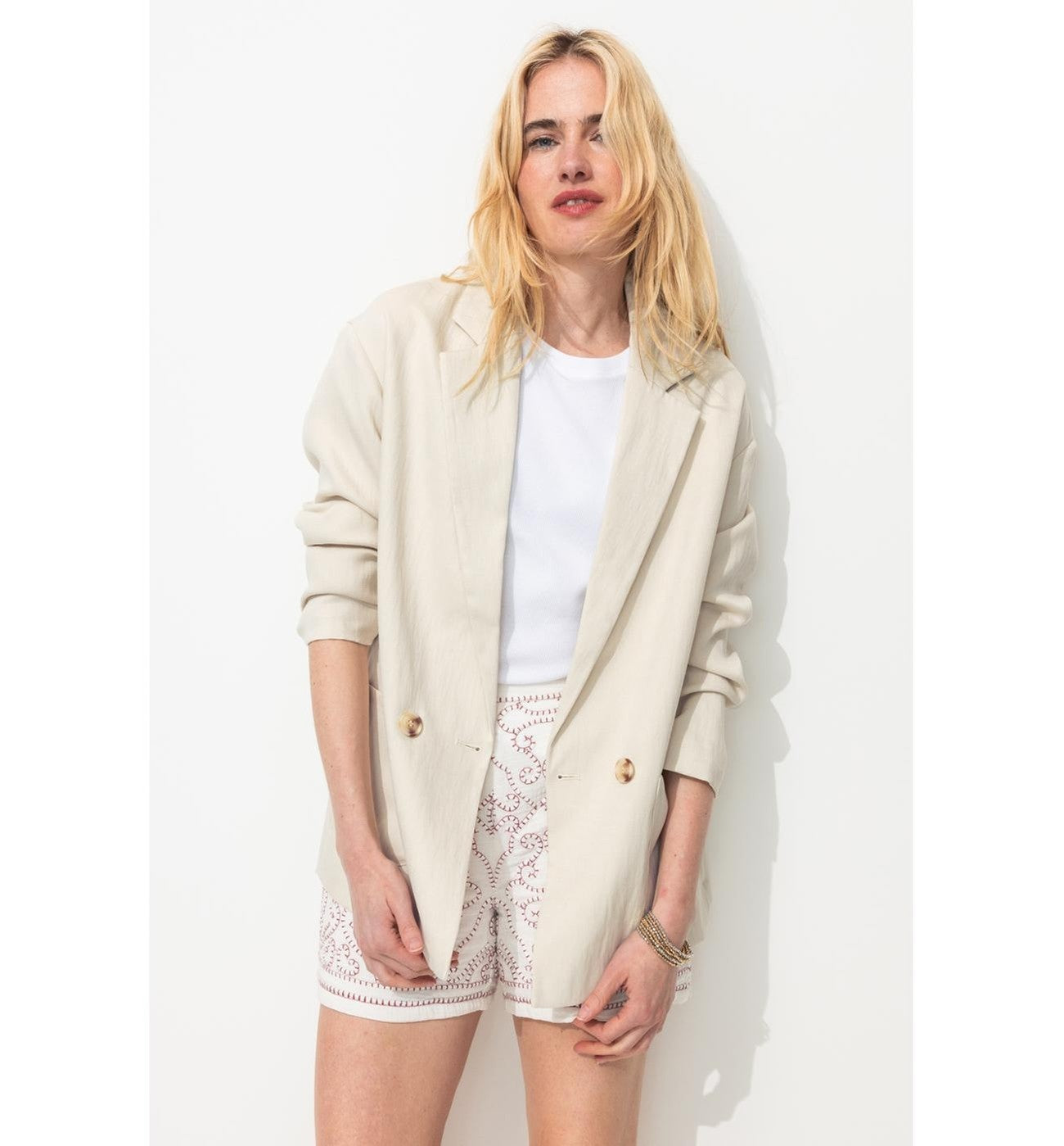 Mujer Chaqueta de traje, Un Color, Claro, Naturaleza