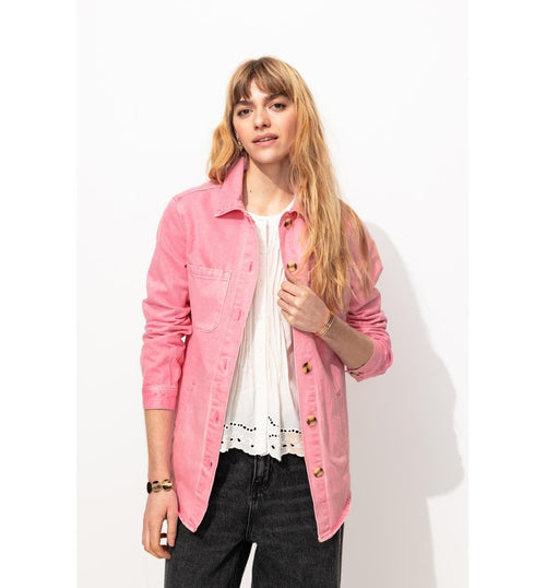 Alma Veste Surchemise Rayée - Rose Uni Colore