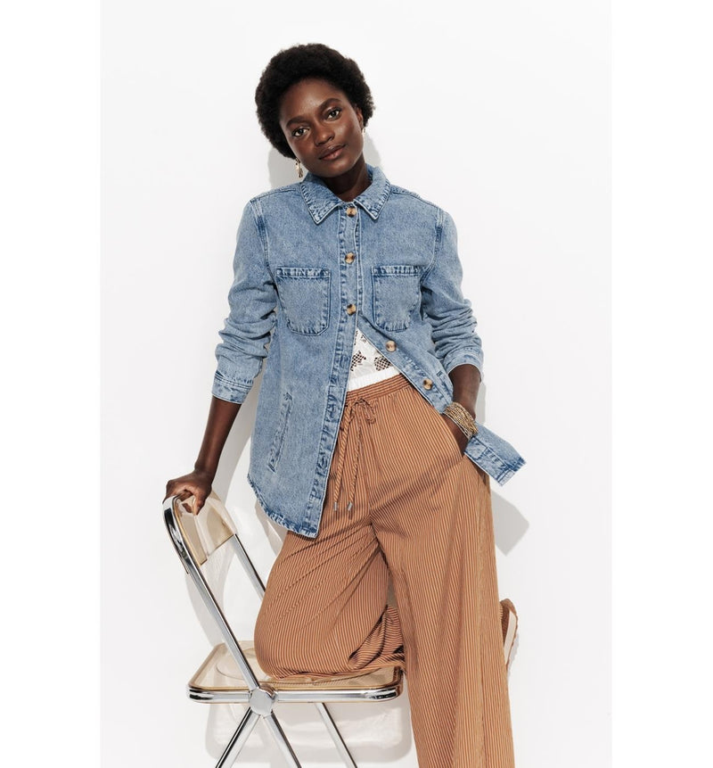 Alma Veste Surchemise Rayée - Jeans Uni Fonce