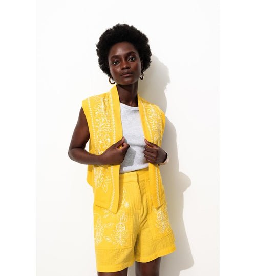 Boléro en Gaze de Coton Femme - Jaune Uni Colore