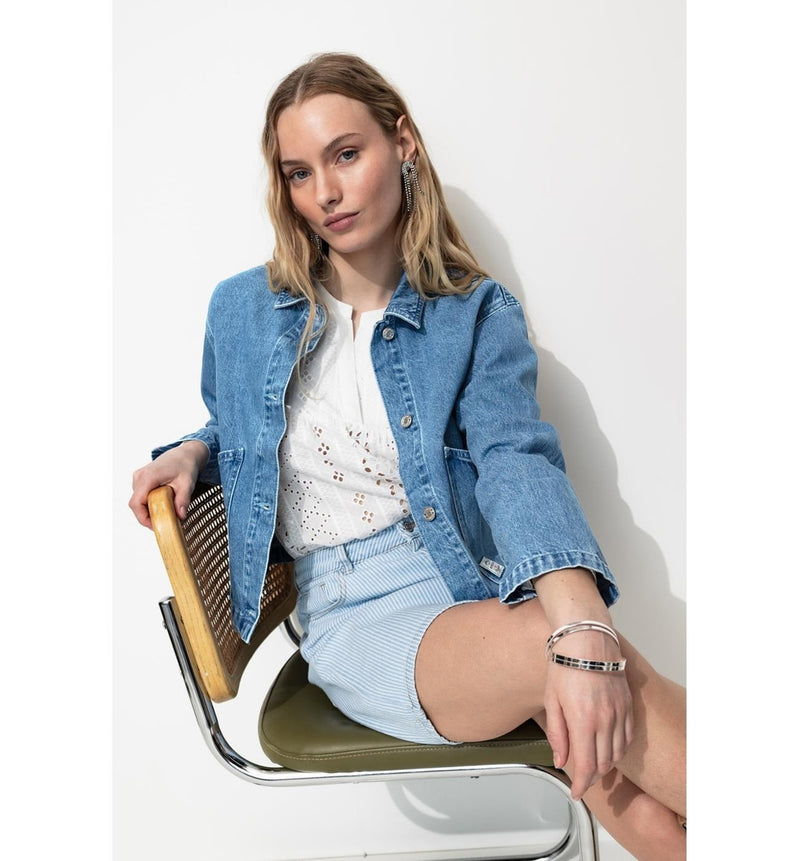 Veste en Jean Cropped Femme - Jeans Uni Fonce