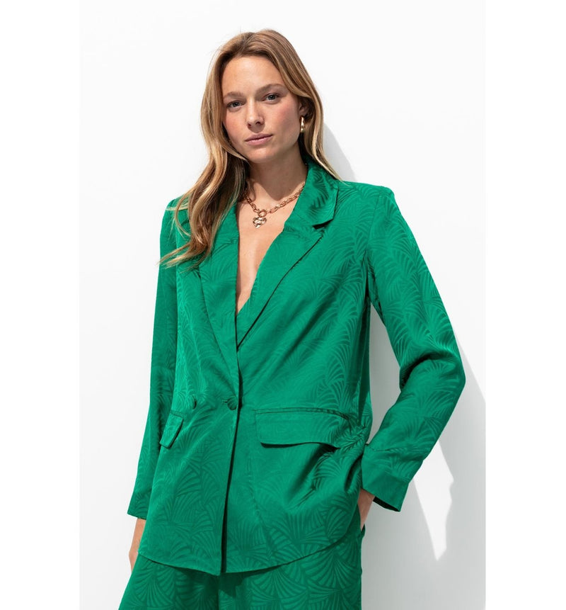 Veste de Tailleur en Satin - Vert Uni Colore
