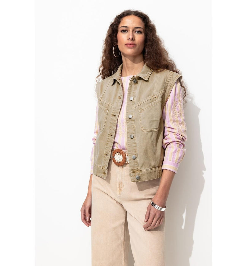 Veste sans Manches en Toile - Naturel Uni Clair