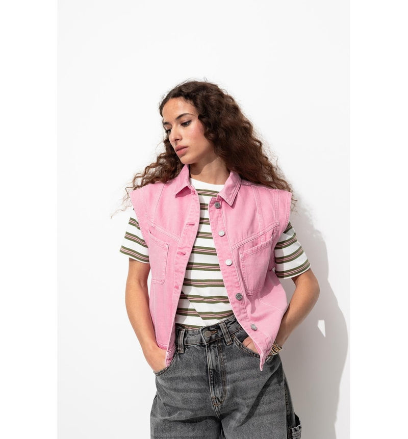 Veste sans Manches Femme - Rose Uni Colore