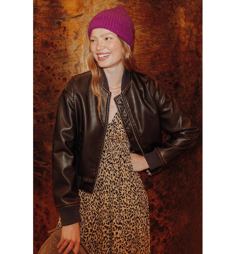 Bomber en Simili Femme - Marron Uni Fonce