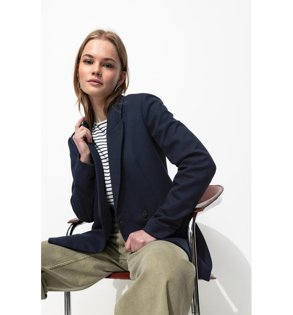 Veste de Tailleur Côtelée - Bleu Uni Fonce