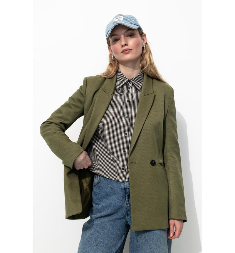 Veste de Tailleur Côtelée - Kaki Uni Fonce