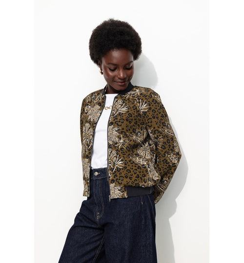 Bomber Imprimé Léopard Femme - Kaki Uni Fonce